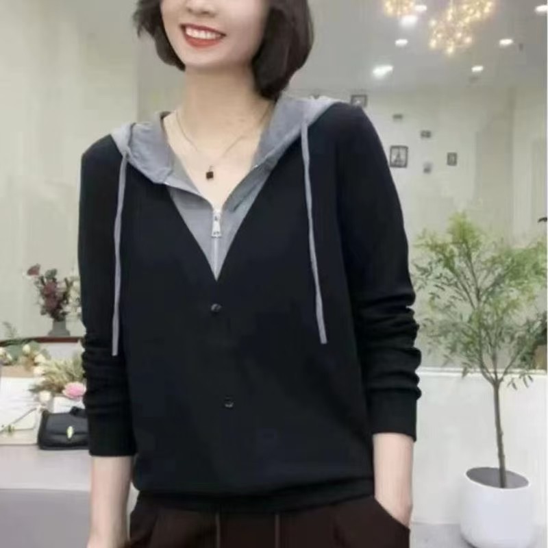 Primavera outono novo estilo com capuz moletom de manga comprida estilo ocidental camiseta feminina tamanho grande venda