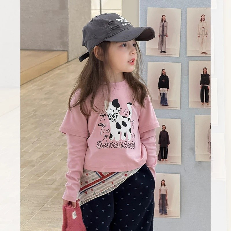 Feminino tesouro grandes crianças estilo coreano moda dos desenhos animados de manga comprida camiseta outono novo estil