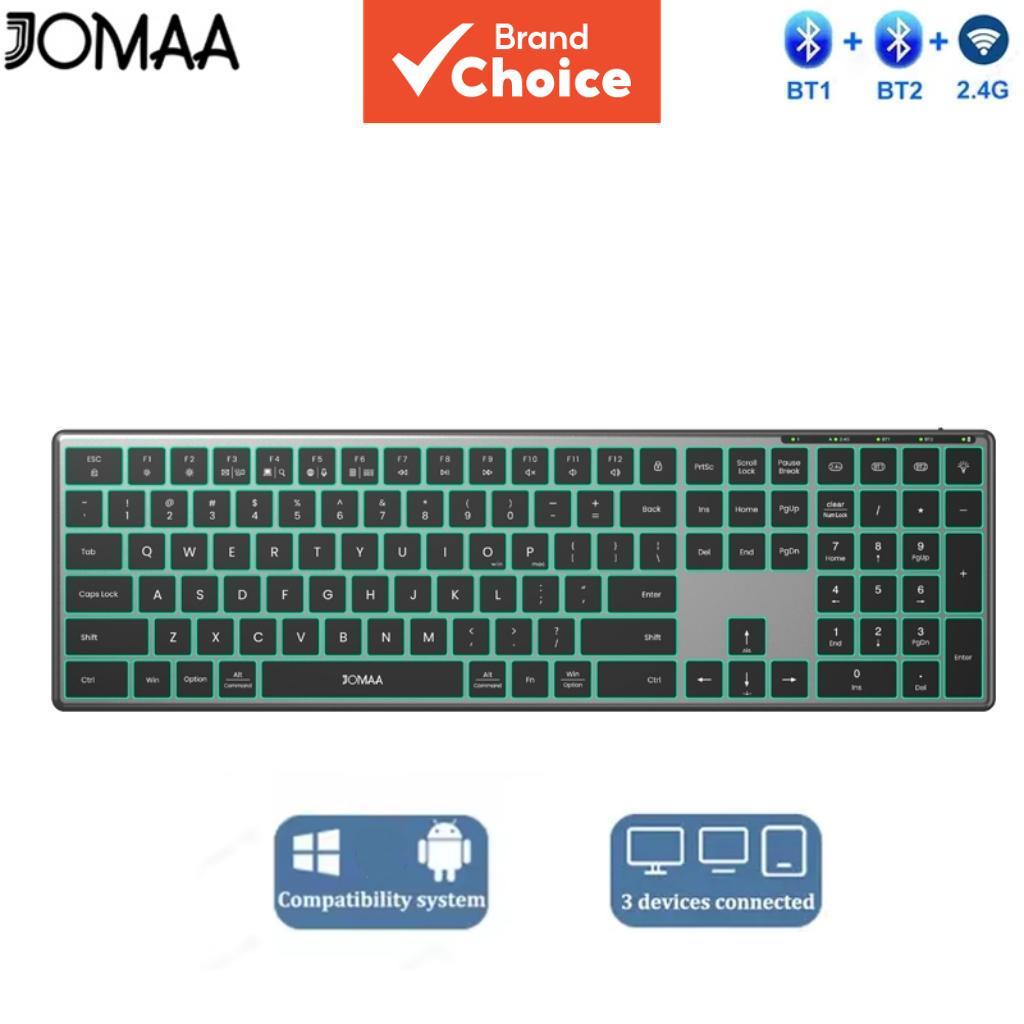 JOMAA Teclado sem fio RGB colorido de liga de alumínio, conexão dupla Bluetooth + 2.4G, recarregável, compatível com