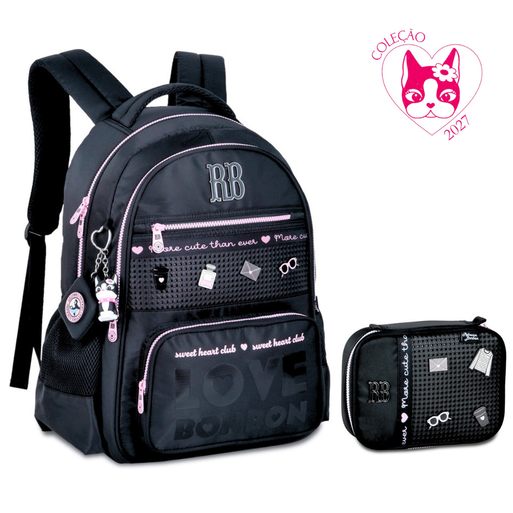 Kit Mochila de Costas Com Estojo Charm Pins Rebecca Bonbon- Clio Style