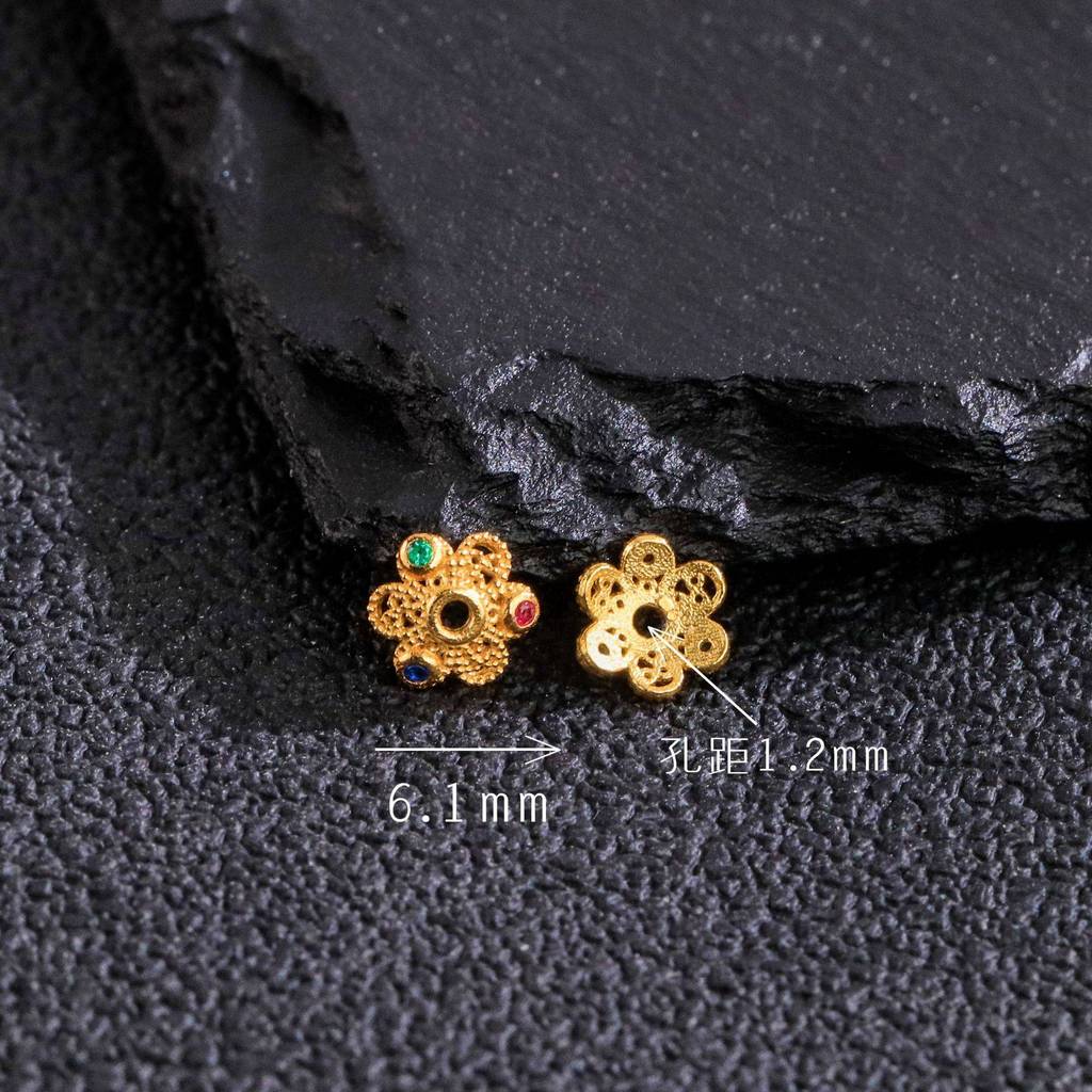 S925 prata banhado a ouro incrustado corindo oco receptáculo acessórios DIY Design Original Universal All-Match estilo e