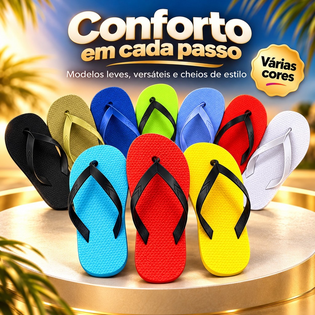 Chinelo masculino confortável Sumer macio resistente borracha premium Solado antiderrapante