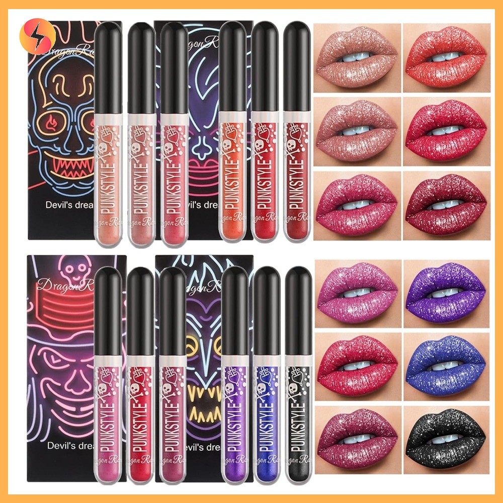 Conjunto De Batom Líquido Fosco Com Glitter Brilhante Brilho Labial 24H De Longa Duração À Prova D'água Presente De Maqu