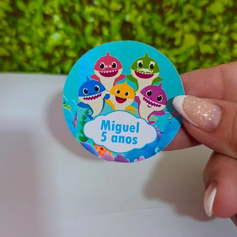 54 Adesivos 5x5 Baby Shark Menino  Personalizados-Etiquetas-Aniversário-Lembrancinhas- Adesivos Para Tubetes-Latinhas