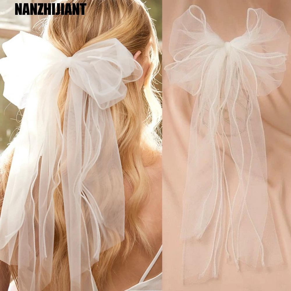 NANZHIJIANT Tule De Noiva Branco , Véu Curto De Renda , Prendedor De Cabelo Elegante Multicamadas Laço De Pérola