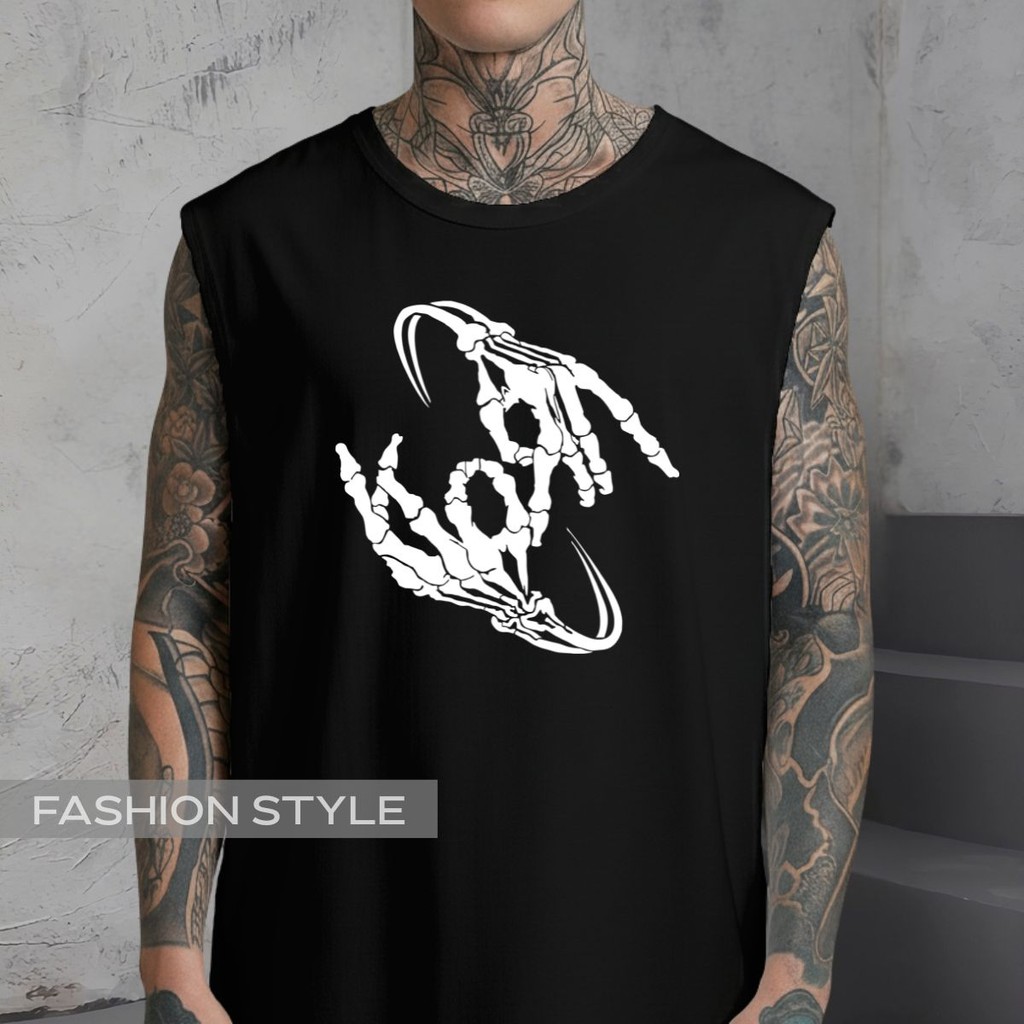 Regata Oversized Korn Banda Metal Caveira Dedos Alternativo Style Regata Machão Blusa Cavada