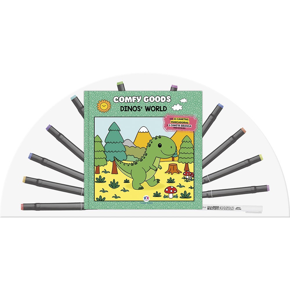 Livro Dinos' world - Livro para colorir com 12 canetinhas em Oferta na Shopee