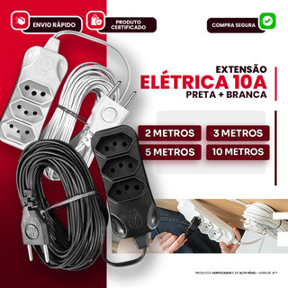 Extensão de Energia ELÉTRICA 10A Bivolt 110/220V 2m 3m 5m 10m Tripolar cor Preta ou branca Durável em Oferta na Shopee