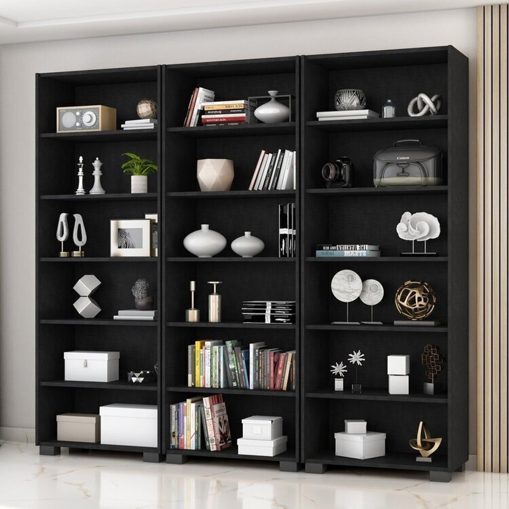 Kit 3 Estantes para Livros 5 Prateleiras 188cmx181,5cm Office Preto Tx em Oferta na Shopee
