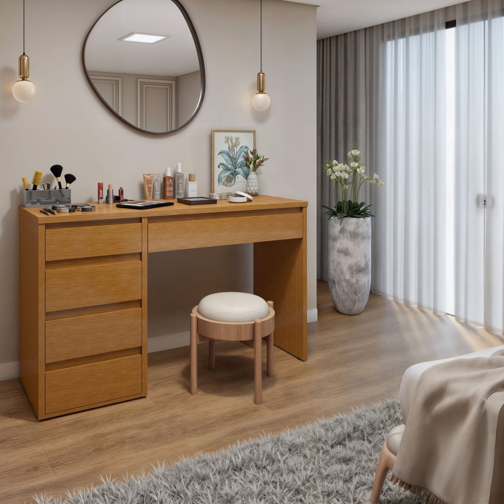 Penteadeira 5 Gavetas 100% MDF Sem Espelho Giulia Yescasa Naturalle em Oferta na Shopee