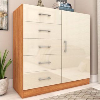 Cômoda para Quarto 1 Porta 5 Gavetas Miami Cinamomo/Off White em Oferta na Shopee