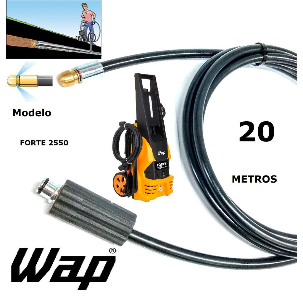 Mangueira desentupidora de tubulação WAP - 20 Metros - Wap FORTE 2550