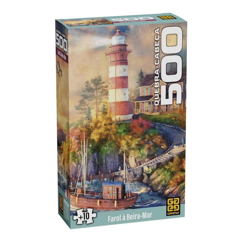 Quebra-cabeça 500 peças Farol à Beira Mar Grow - 04861 em Oferta na Shopee