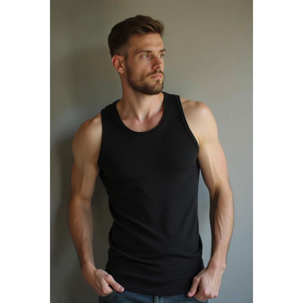 Regata Canelada Masculina Estilo Americano slim Fitness ribana academia preto dryfit