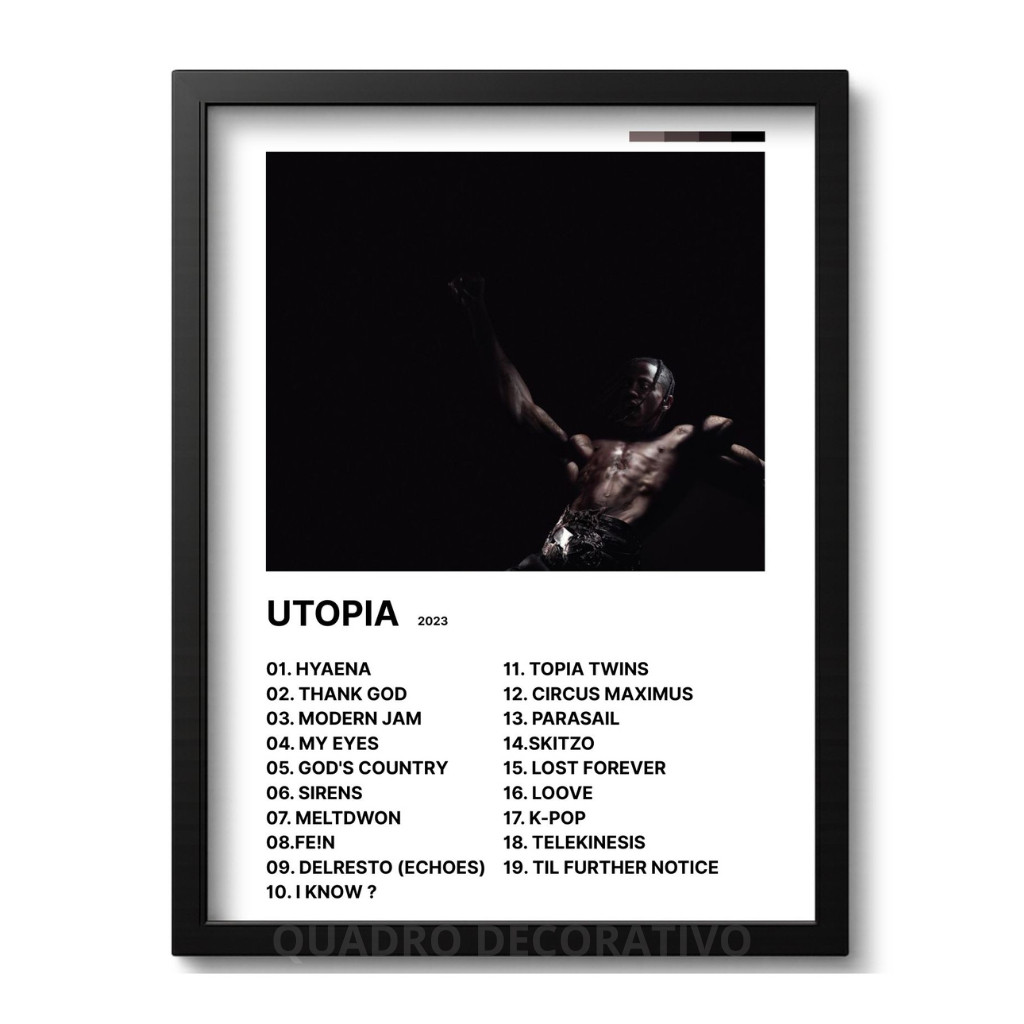 Quadro Travis Scott Poster Decorativo Quadro com Moldura Album Trap Musica Utopia