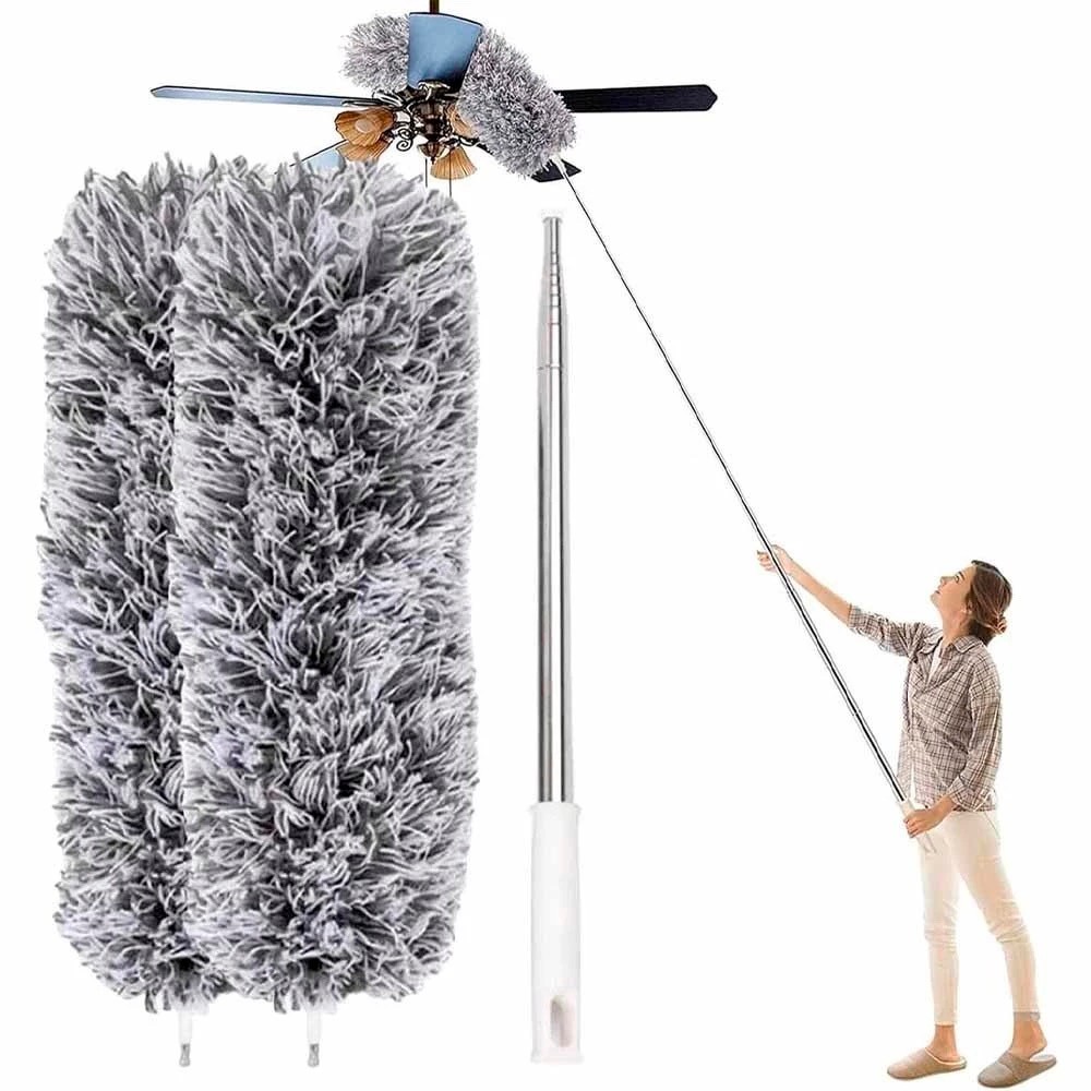 Espanador de Pó Para Limpeza em Microfibra Com Cabo Extensor e Retrátil Lavável 2,8m Escova De Limpeza De Poeira