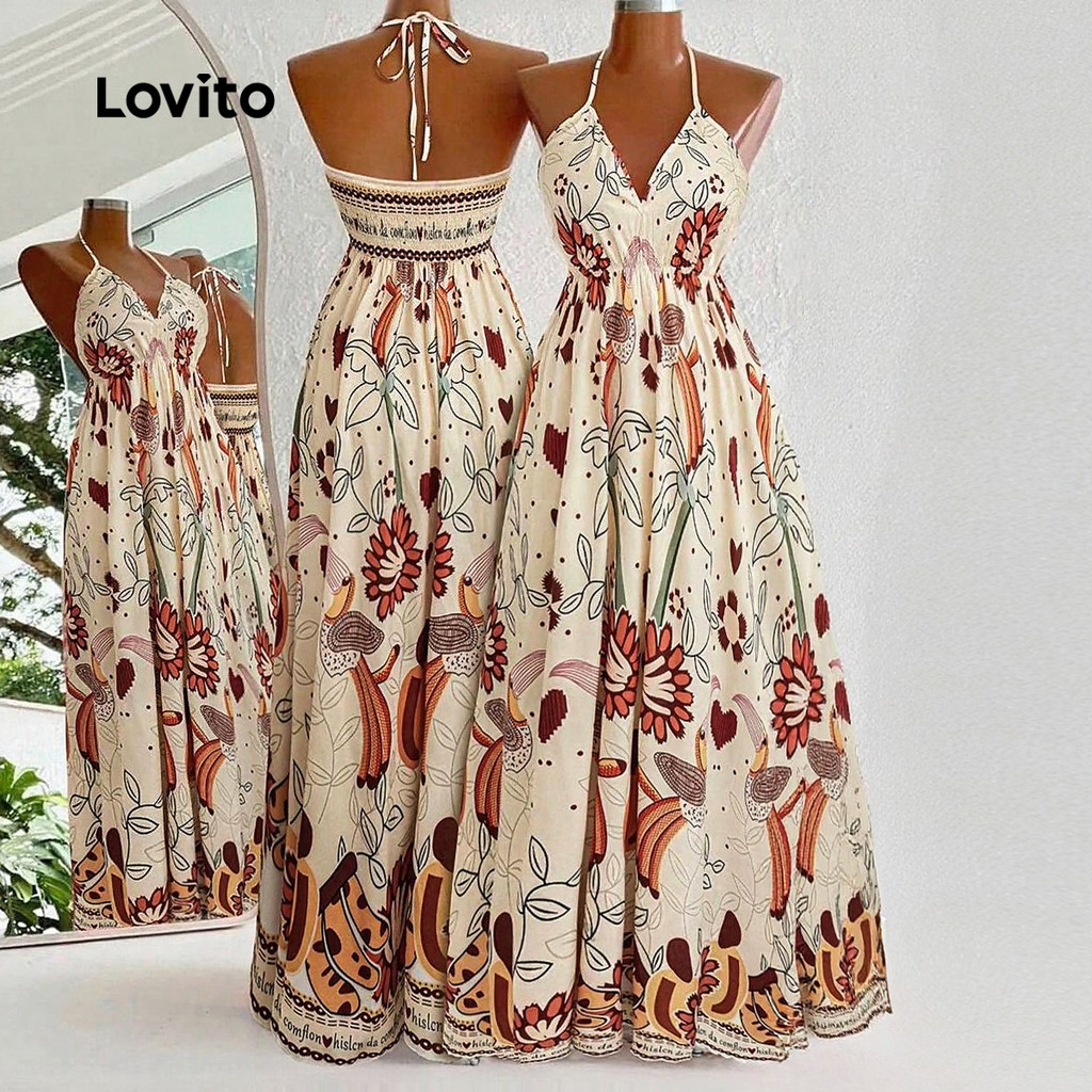 Lovito Vestido Boho com Amarração Vestido de Primavera/verão para mulheres LBL29123