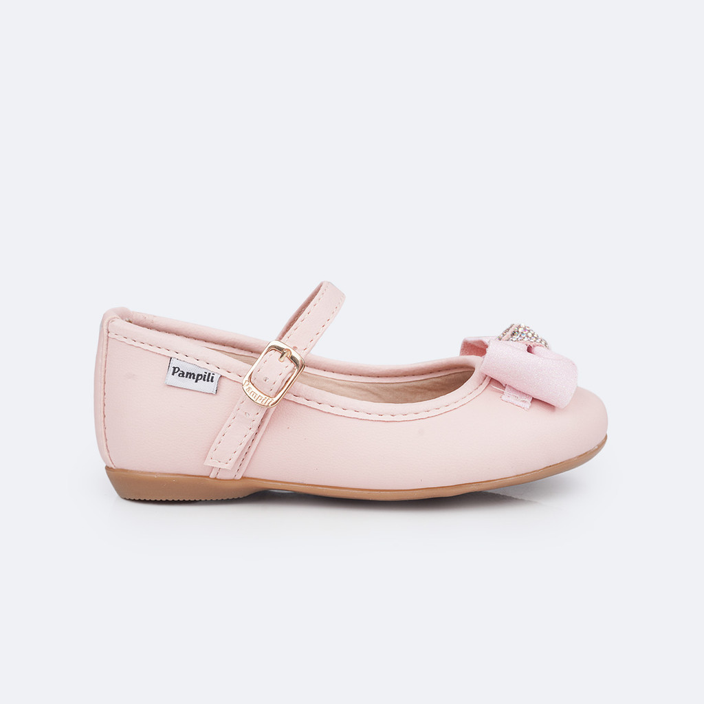 Sapatilha Infantil Laço Glitter e Strass Rosa Pó Pampili