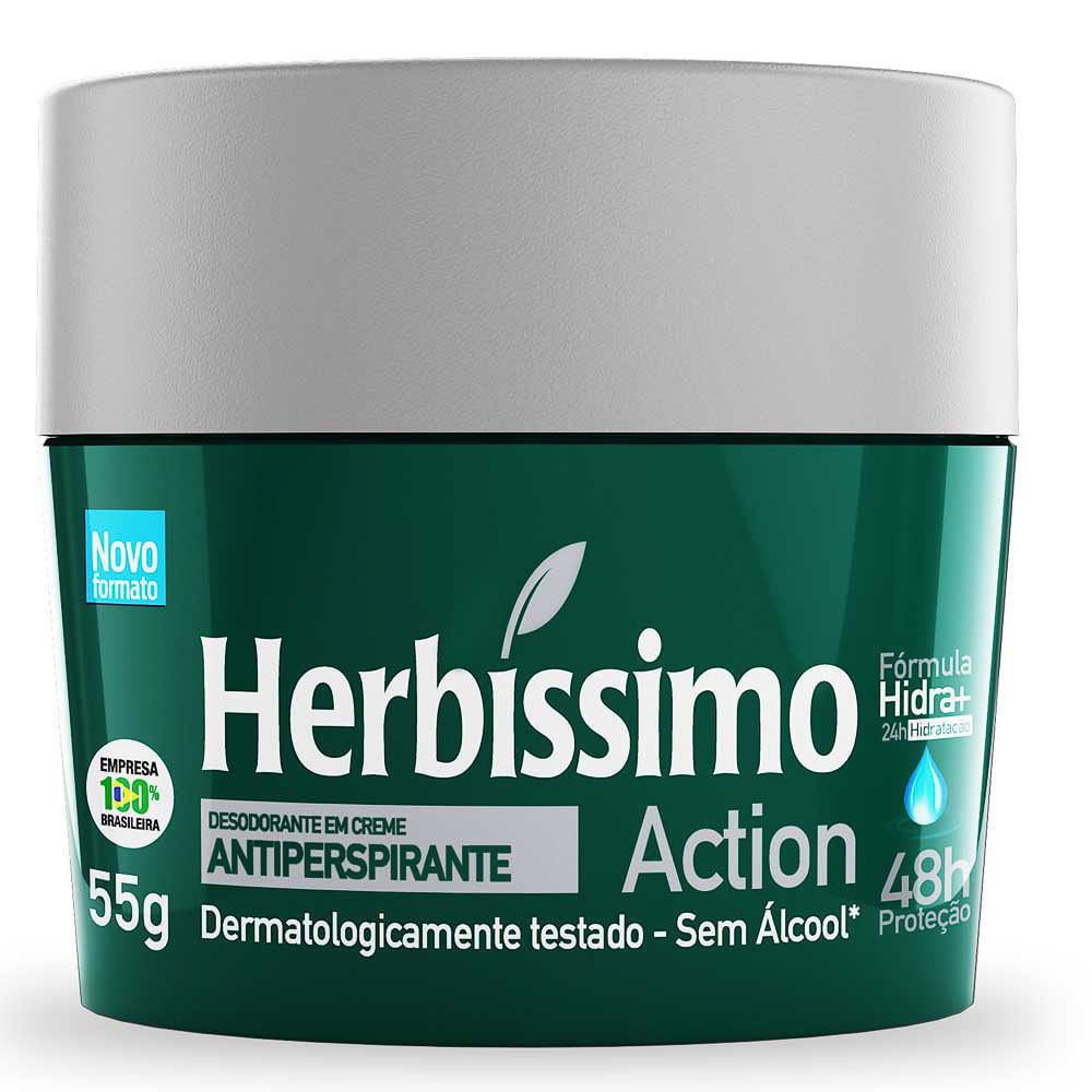 Desodorante em Creme Herbíssimo Action Antiperspirante 48h sem Álcool 55g