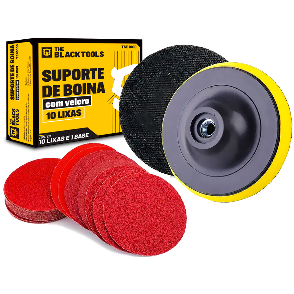Suporte Boina com Velcro M14 125mm + 10 discos 125mm The Black Tools em Oferta na Shopee