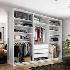 Closet Casal Guarda Roupa Sem Porta 237cm 3 Gavetas MDF Pisa R02 Branco - Lyam Decor
