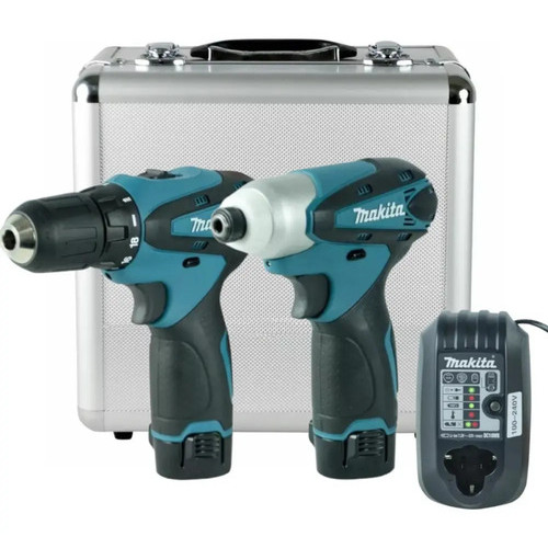Parafusadeira Furadeira Makita LCT204 12V Kit 2 Baterias Lítio Bivolt Mandril 10mm Sem Escovas Profissional 24Nm