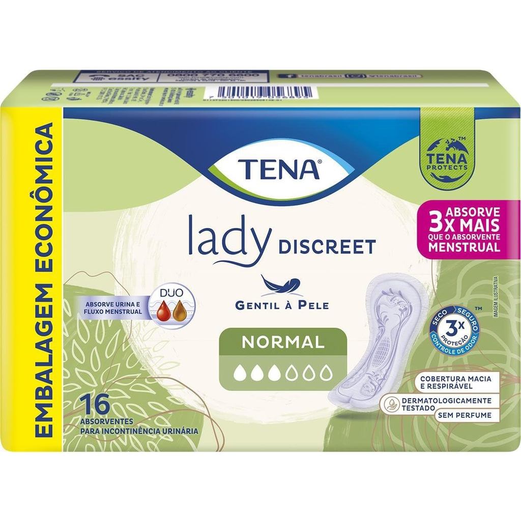 Absorvente Para Incontinência Urinária Tena Lady Discreet Normal Duo Leve 16 Pague 14