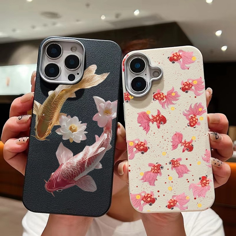 Capa De Couro PU Com Padrão Dourado Colorido Lotus Koi Para Samsung A56 A36 A37 A57 A73 A24 A34 A54 A25 A35 A55 A03 Leve