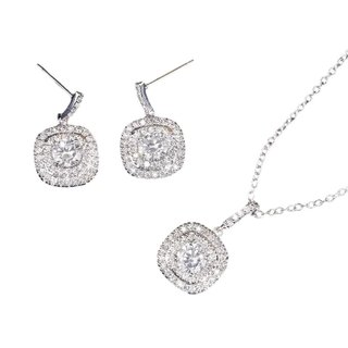 Conjunto de Joias Femininas em Prata com Cristais Quadrados: Brincos, Colar e Pulseira - Elegante para Noivas e Casament