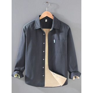 Outono inverno masculino camisa de cor sólida forro de lã engrossado lapela camisa Casual interior masculino topo quente