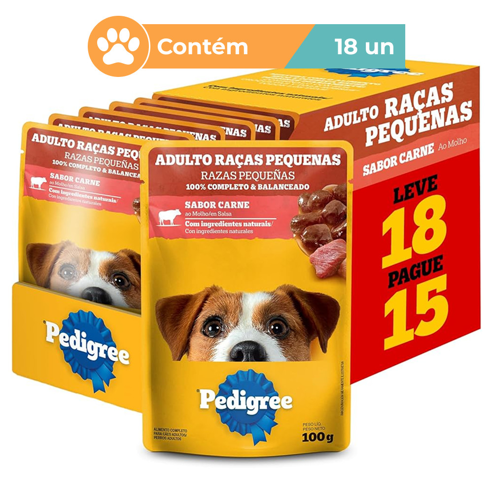 Ração Úmida Pedigree Carne Cães Raça Pequena 18x100g