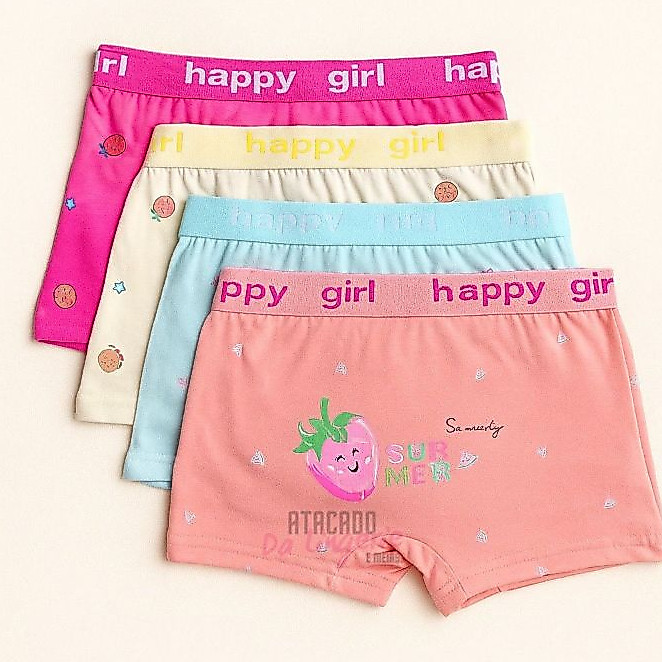 Kit 3 Cueca Infantil Juvenil Algodão Menina Girl Boxer Conforto Roupa Íntima