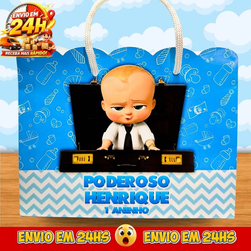 Sacolinhas Poderoso Chefinho Personalizadas - Lembrancinhas Poderoso Chefinho Premium com Nome e Idade