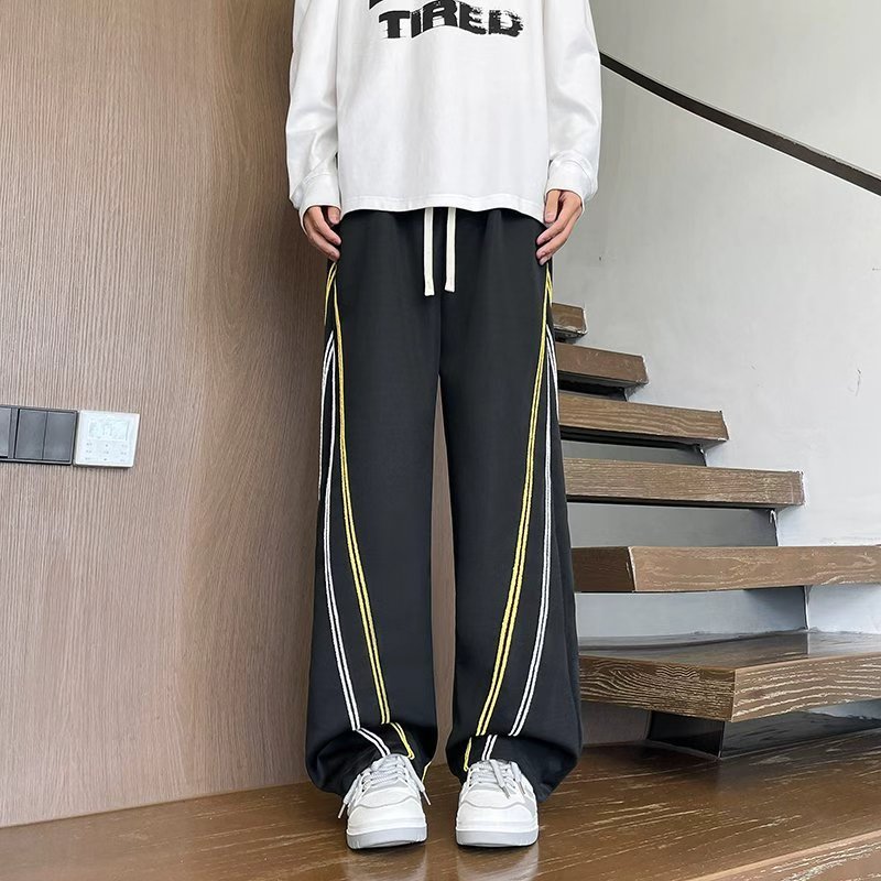 Calça de moletom esportiva masculina primavera reta solta Drape calças de perna larga adolescente Street Wear Casual per