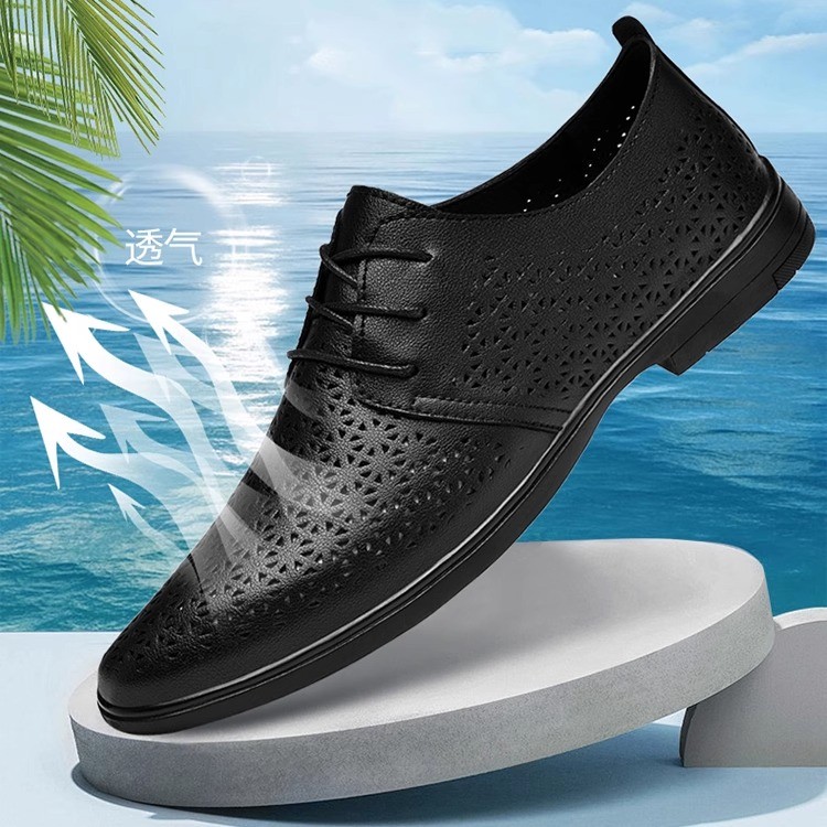 2025 verão novo estilo sapatos masculinos oco respirável sapatos de couro juventude sapatos de cano baixo moda masculina