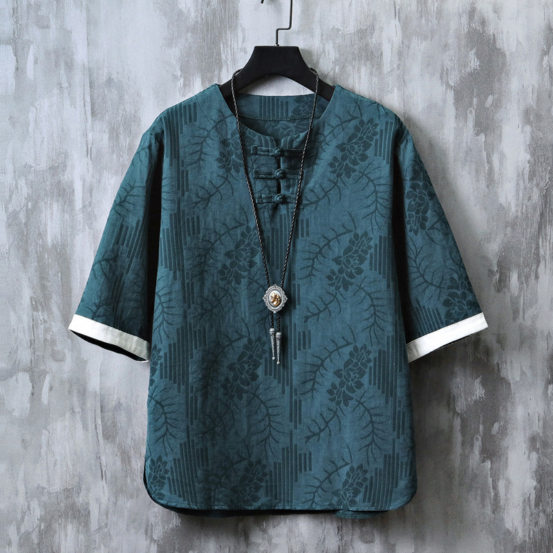 Estilo chinês roupas masculinas Jacquard algodão linho manga curta camiseta masculina verão Retro Layman roupas novo est
