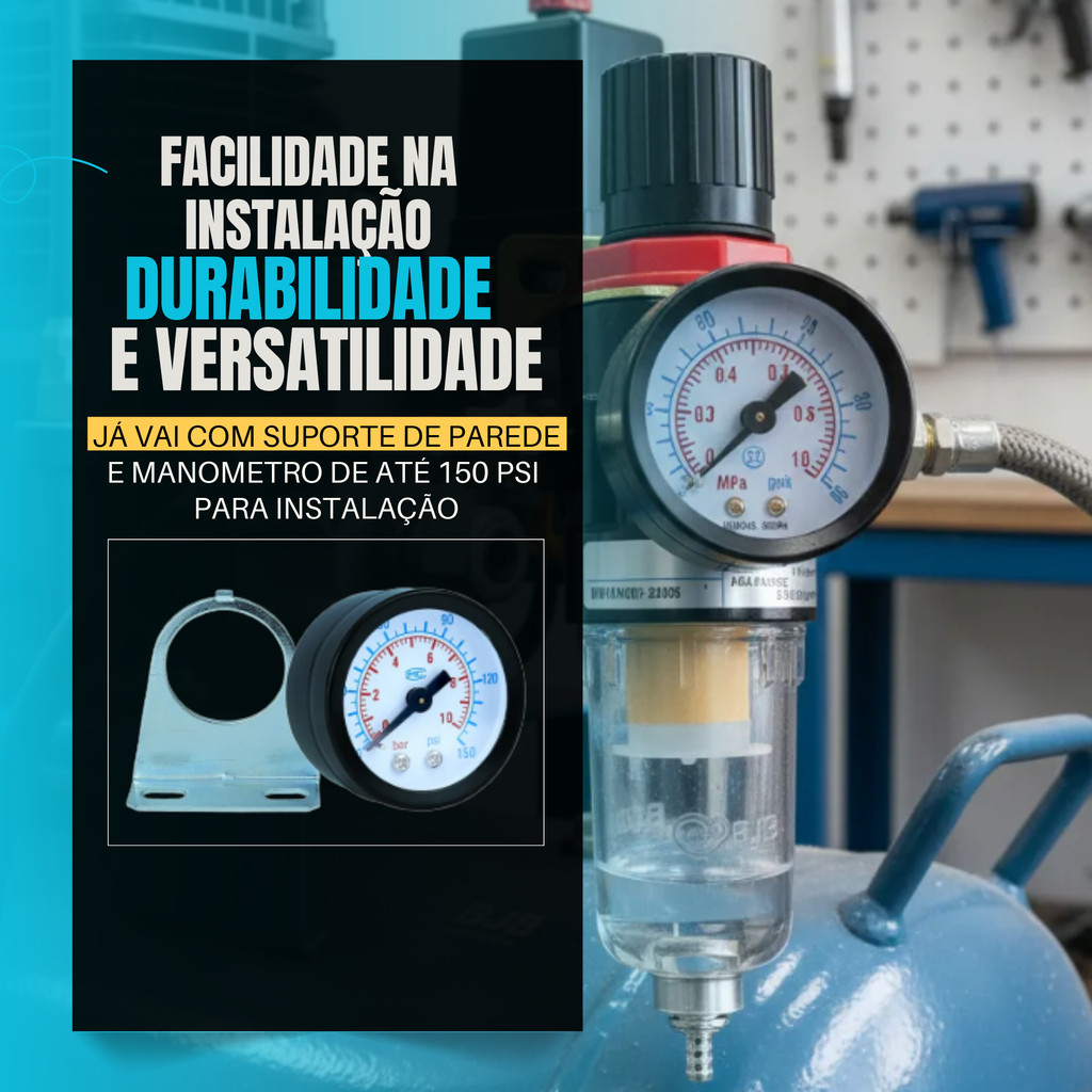 Filtro Regulador Ar Compressor 1/4 Com Manometro E Suporte — imagem 2 de 2