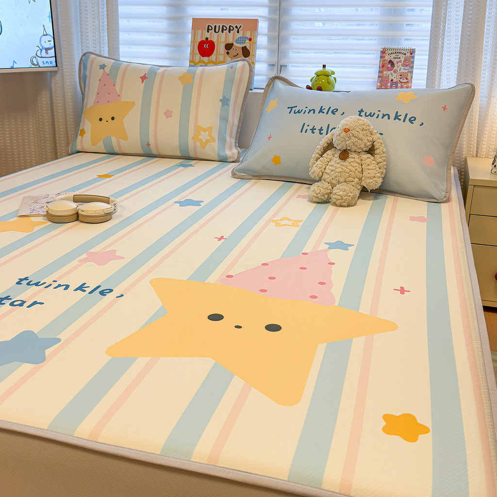 Classe A Cool Feeling Ice Silk Cool Mat Conjunto de três peças Lençol Estilo Crianças Desenhos animados Ar condicionado 