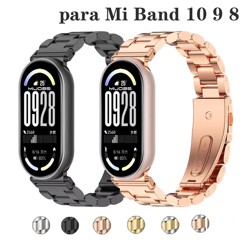 Pulseira De Aço Inoxidável Para Xiaomi Mi Band 10 9 8 NFC Strap Metal Relógio S