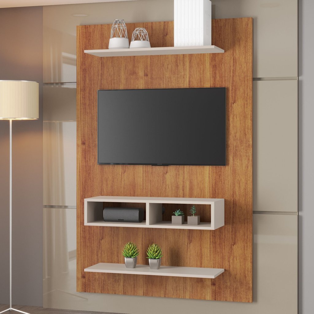 Painel para TV até 50 Polegadas 115,2CMX180CM 2 Nichos Mister Marrom Mel/Off White