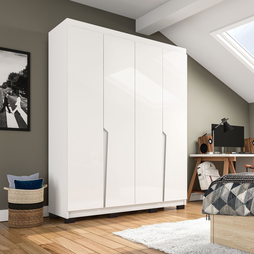 Guarda-Roupa Casal 4 Portas 4 Gavetas Porto Branco Branco