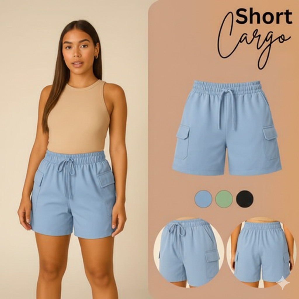 o Kit 2 Shorts Cargo Femininos de Moletinho Confortável Short Soltinho com Bolso Look Casual de Verão
