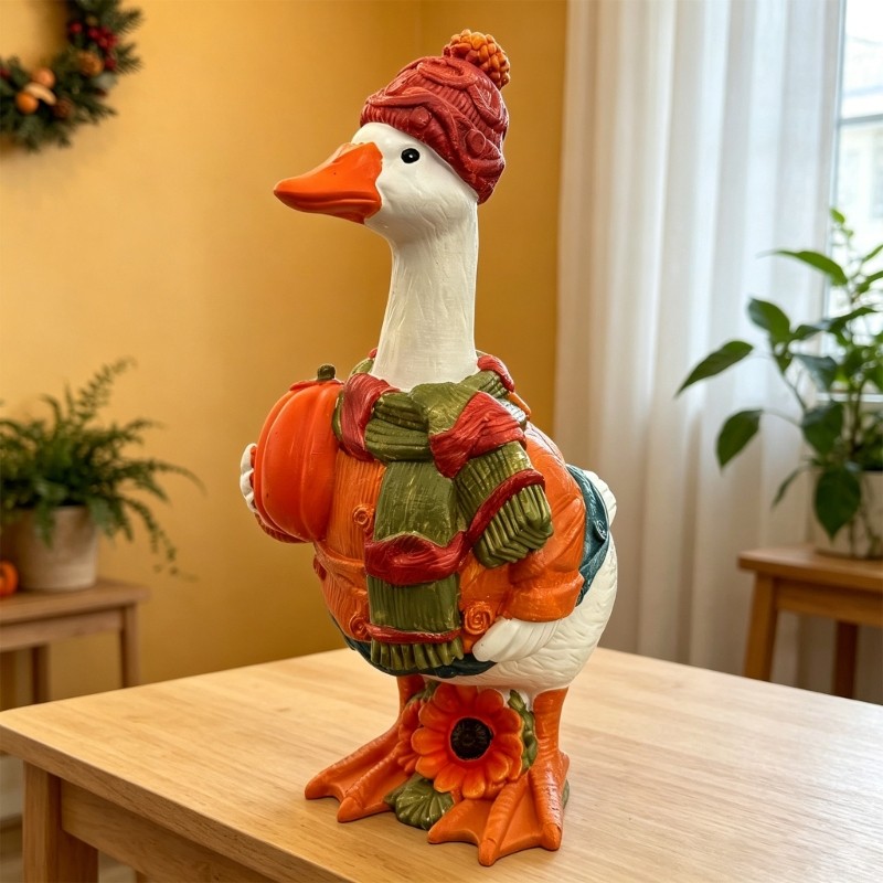 Estatueta De Pato Abóbora De Outono VA , Destaque De Colheita De Resina Para Decorações De Prateleiras E Mesa