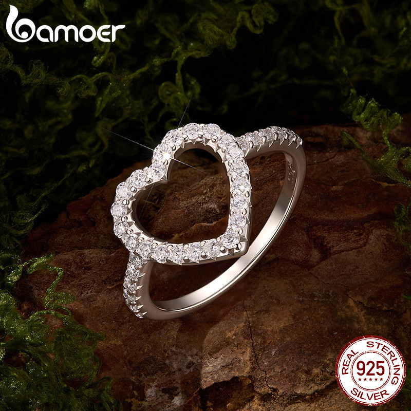 Anel De Prata Esterlina 925 Bamoer Coração Aberto Moissanite Joias Da Moda Presentes Para Mulheres