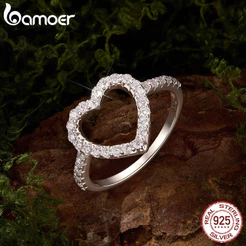 Anel De Prata Esterlina 925 Bamoer Coração Aberto Moissanite Joias Da Moda Presentes Para Mulheres