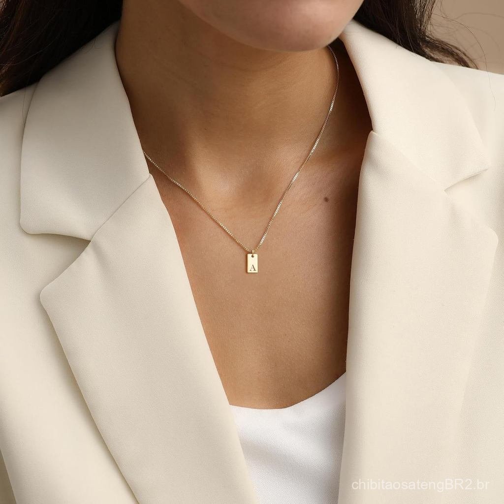 Colares com Iniciais para Mulheres, Colar com Letras Banhado a Ouro 14K, Colar com Pingente Delicado à Prova d'Água, Pre