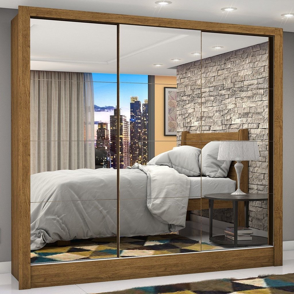 Guarda-Roupa Casal 3 Portas com Espelho Porto Premium Espresso Móveis Marrom/Cinamomo Cinamomo