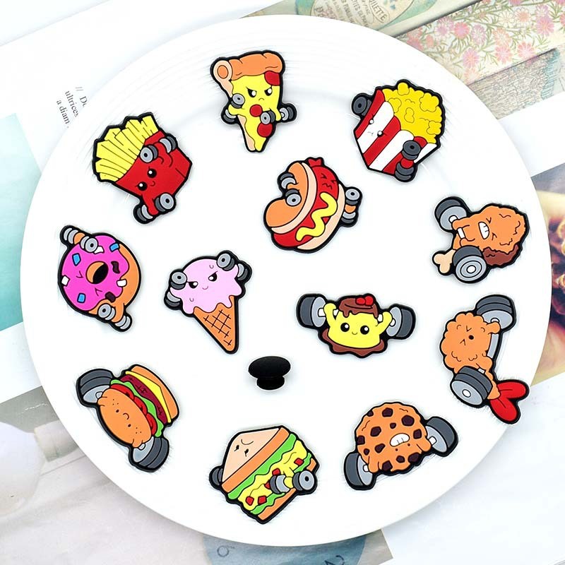 DIDOU Julho Novos Encantos De Sapato Acessórios Sandálias De Fitness Pingente Botão Pinos Comida Presentes Fivela Decora