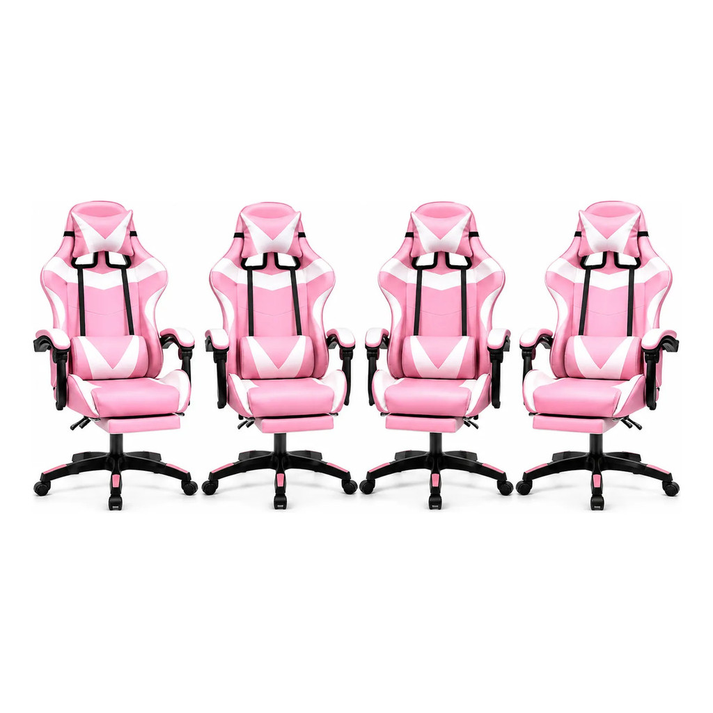 Kit 4 Cadeira Gamer Reclinável Ergonômica Conforto Premium Rosa Couro Sintético