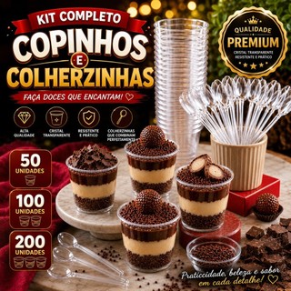 KIT COPINHO 25 ML 20/50/100/200 UND BRIGADEIRO ACRÍLICO + 100 MINI COLHER